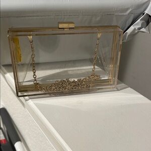 Clear Acrylic Box Clutch with Gold Chain